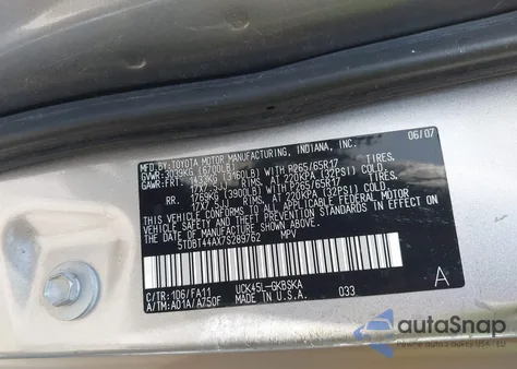 2007 Toyota Sequoia Sr5 из США, поврежденный, VIN 5TDBT44AX7S289762